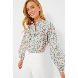 THE SHIRT BY ROCHELLE BEHRENS Pink and Green Print Logan Shirt Size XS NWT